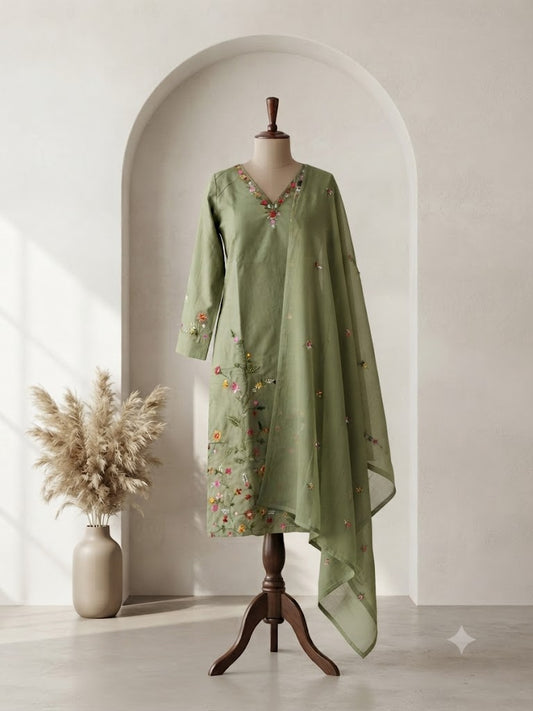 GREEN FLORAL KURTI SET-1672