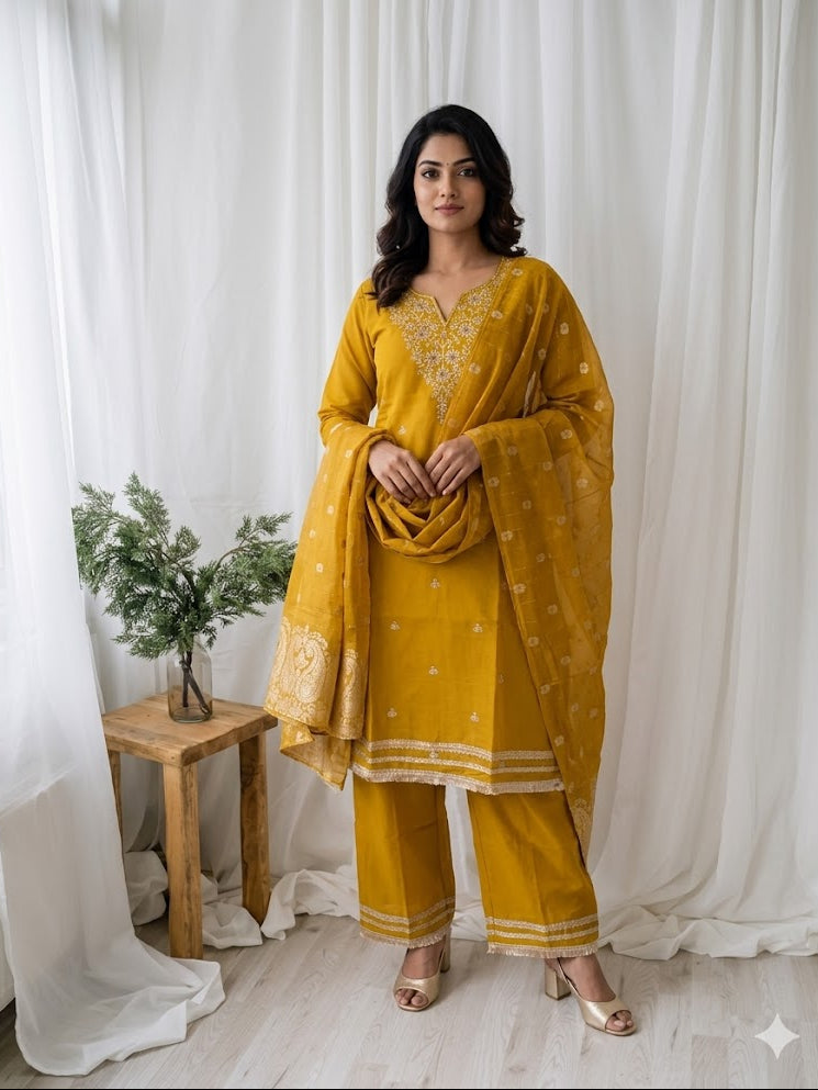 YELLOW ZARI SHARARA SUIT-1485