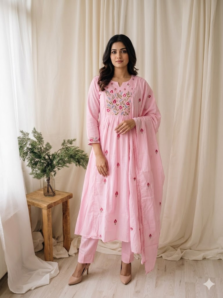 MULBLOOM PINK KURTI SET-2105