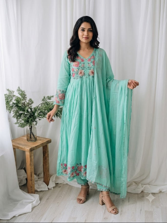 MULBLOOM MINT GREEN KURTI SET-1703