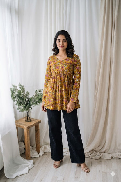 YELLOW PEPLUM KURTI-5034