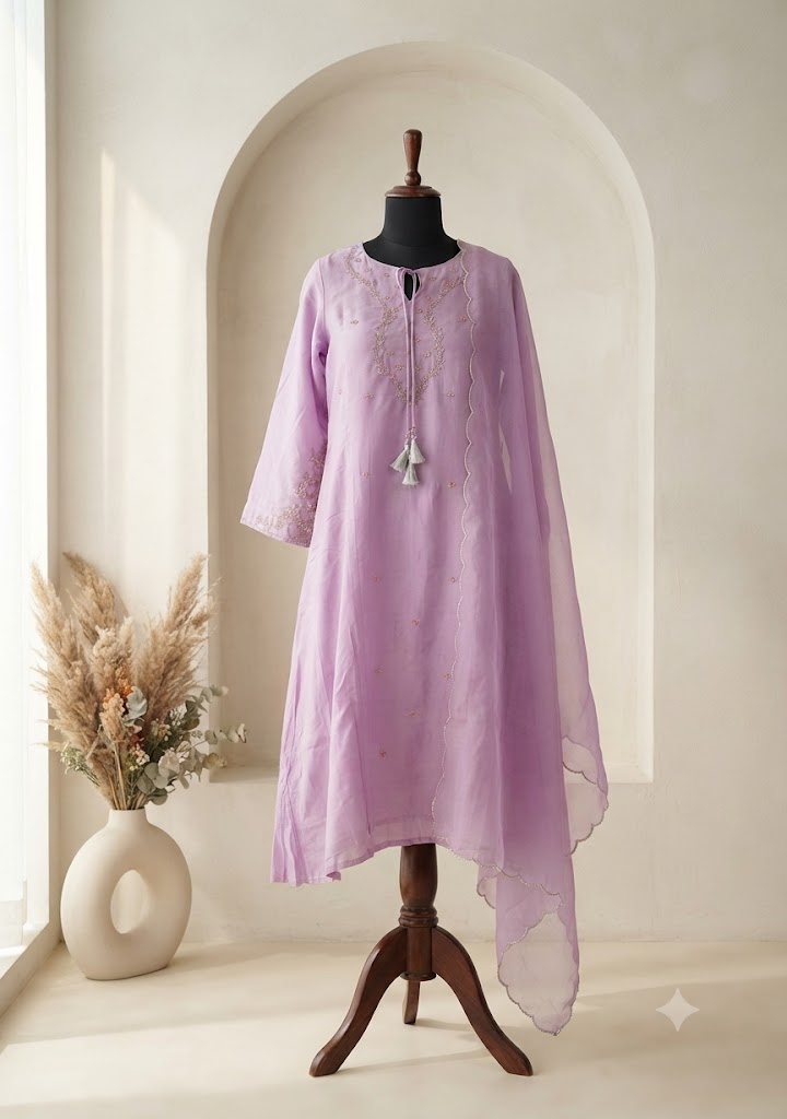 LAVENDER SILK ETHNIC SUIT-2054