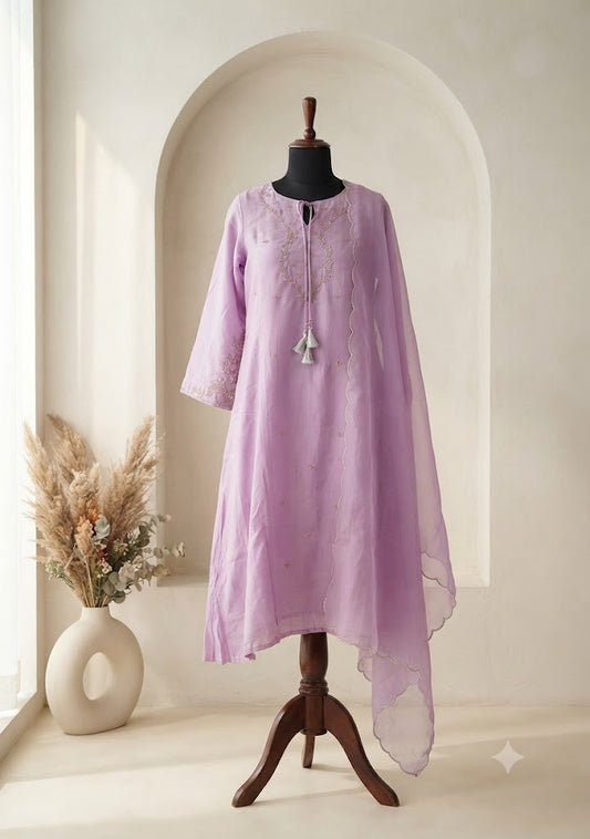 LAVENDER SILK ETHNIC SUIT-2054
