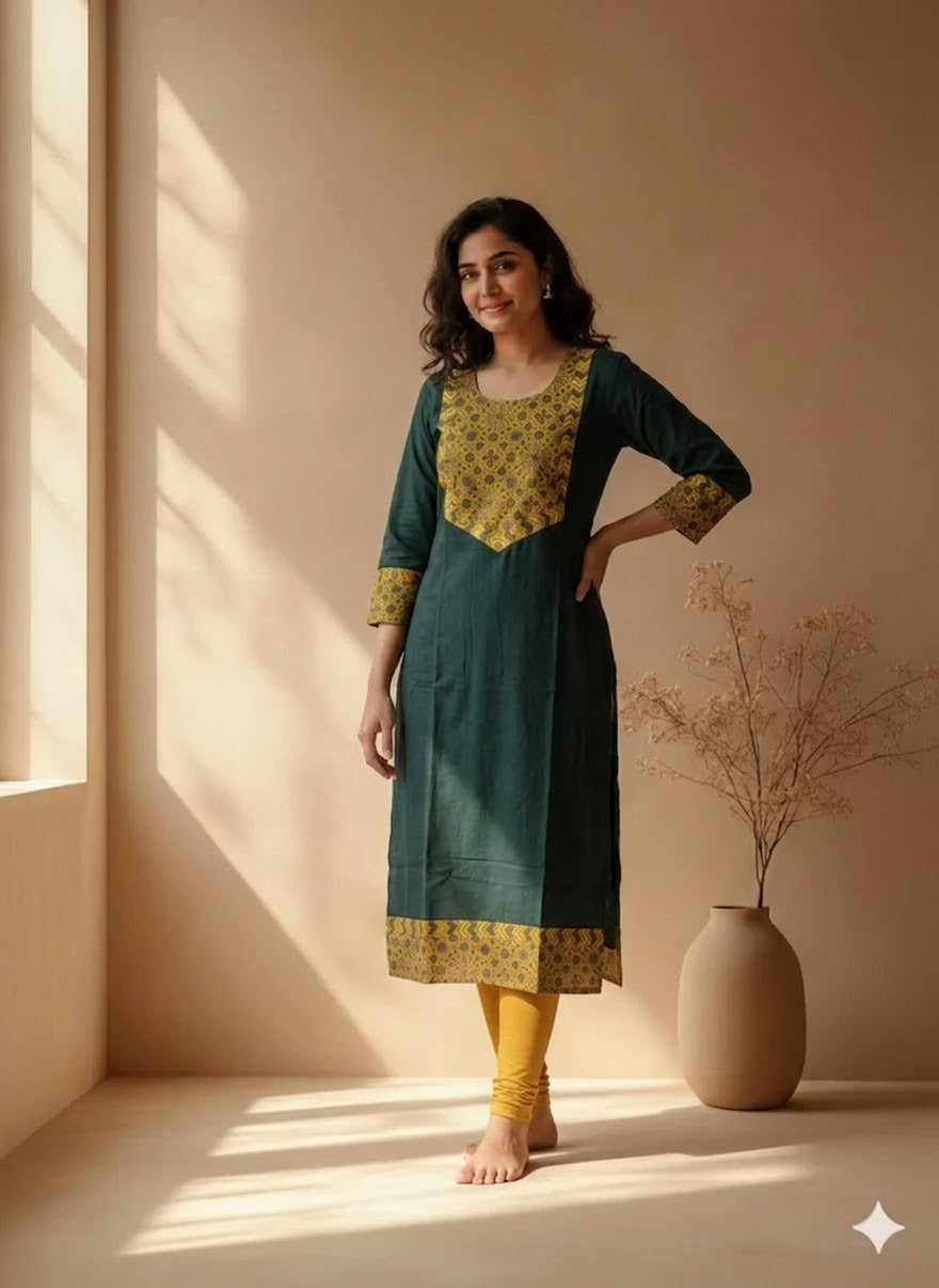 AJRAKH AURA GREEN KURTI-6034