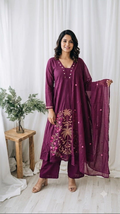 MULBLOOM MAGENTA KURTI SET-1691
