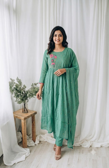 MINT GREEN CHANDERI ETHNIC SUIT-1731