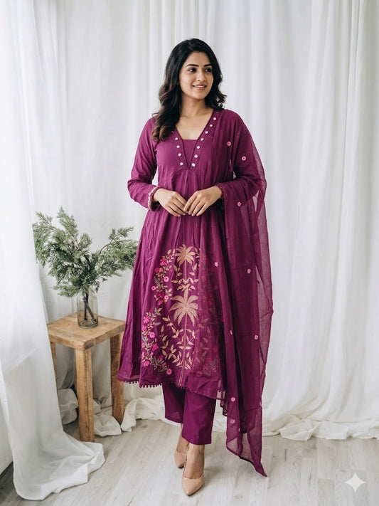 MULBLOOM MAGENTA KURTI SET-1691