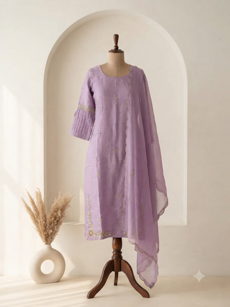 LAVENDER SILK ETHNIC SUIT-1777