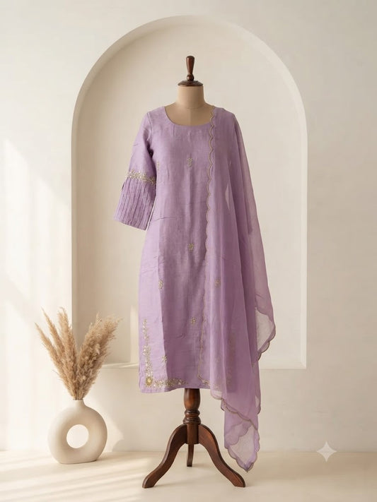 LAVENDER SILK ETHNIC SUIT-1777