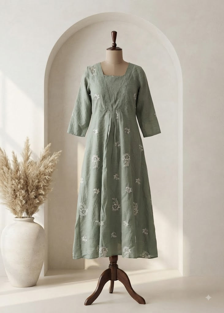 GREEN ALINE KURTI-6137