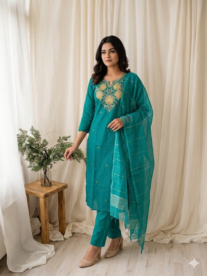 TEAL LOOM ETHNIC SUIT - 1469