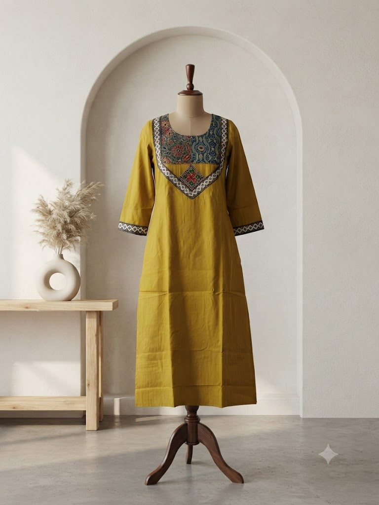AJRAKH YELLOW KURTI-6088