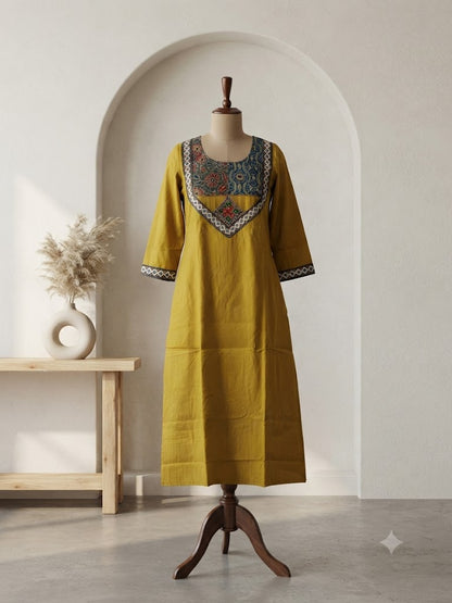 AJRAKH YELLOW KURTI-6088