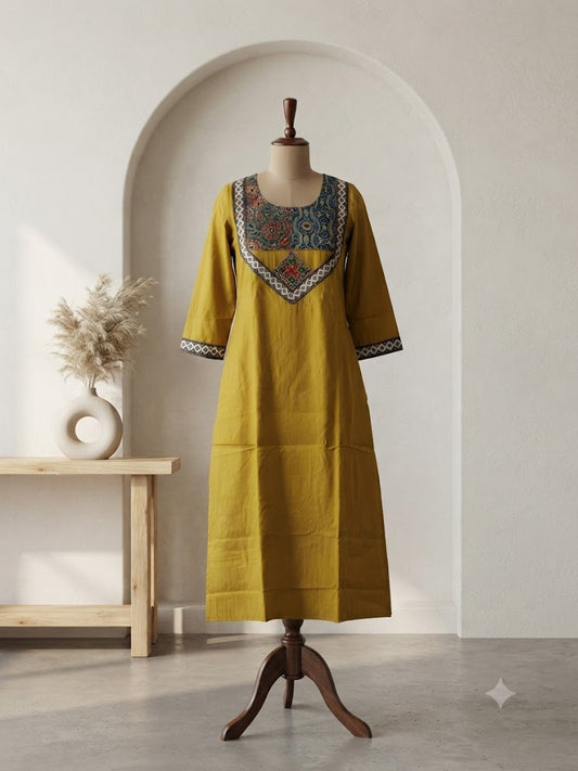 AJRAKH YELLOW KURTI-6088