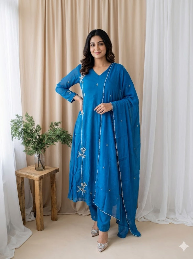 BLUE CHINON ETHNIC SUIT-2093