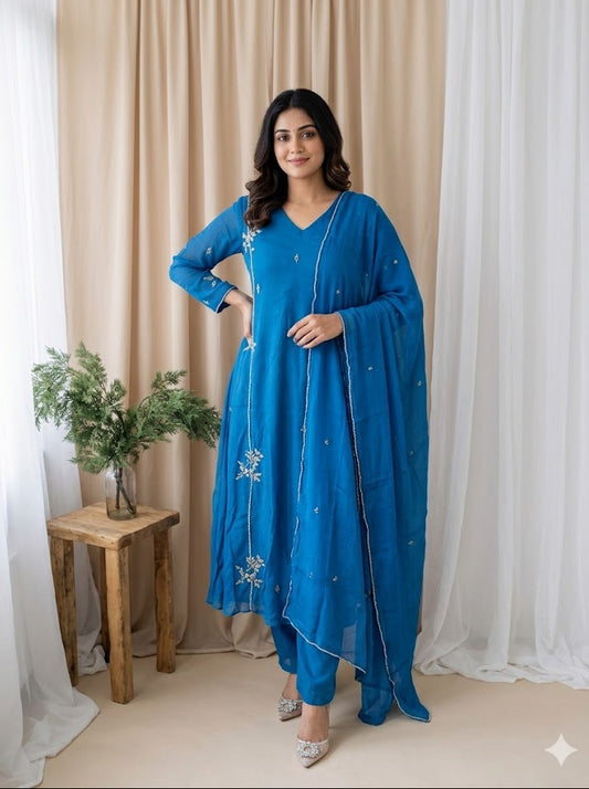 BLUE CHINON ETHNIC SUIT-2093