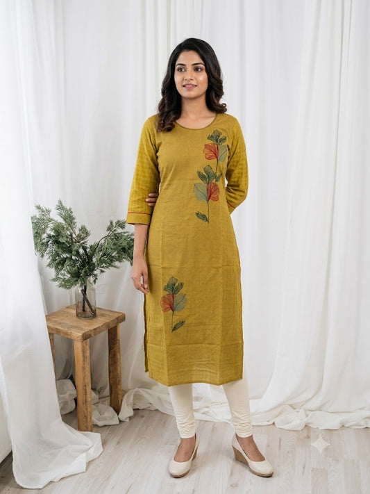 GREEN WEAVE FLORAL KURTI-6098