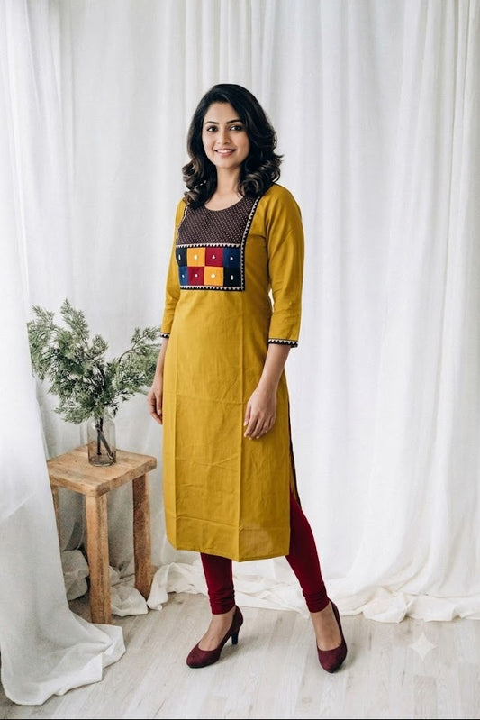 AJRAKH PATCH YELLOW KURTI-6092