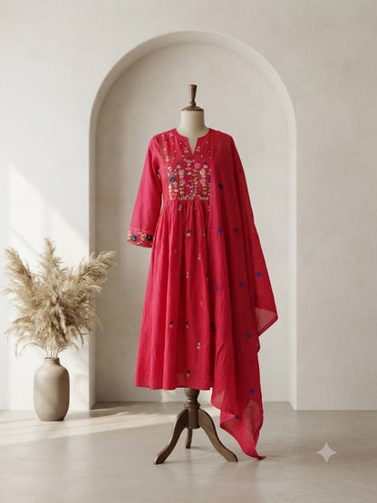 PINK FLORAL KURTI SET-1606