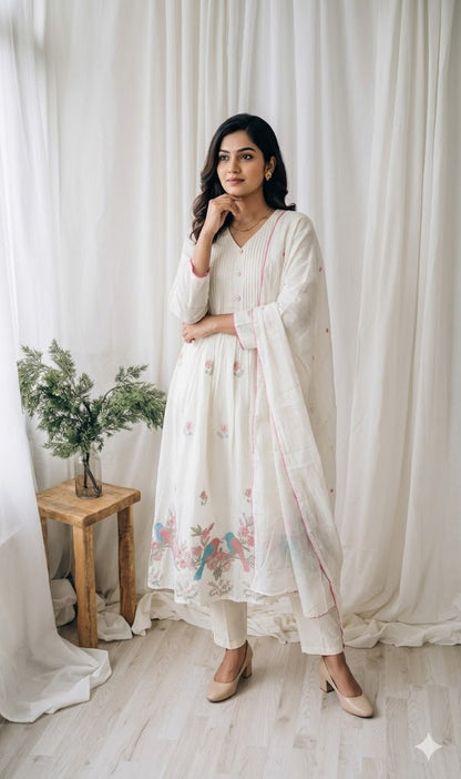 MULBLOOM CREAM SPRING KURTI SET-2102