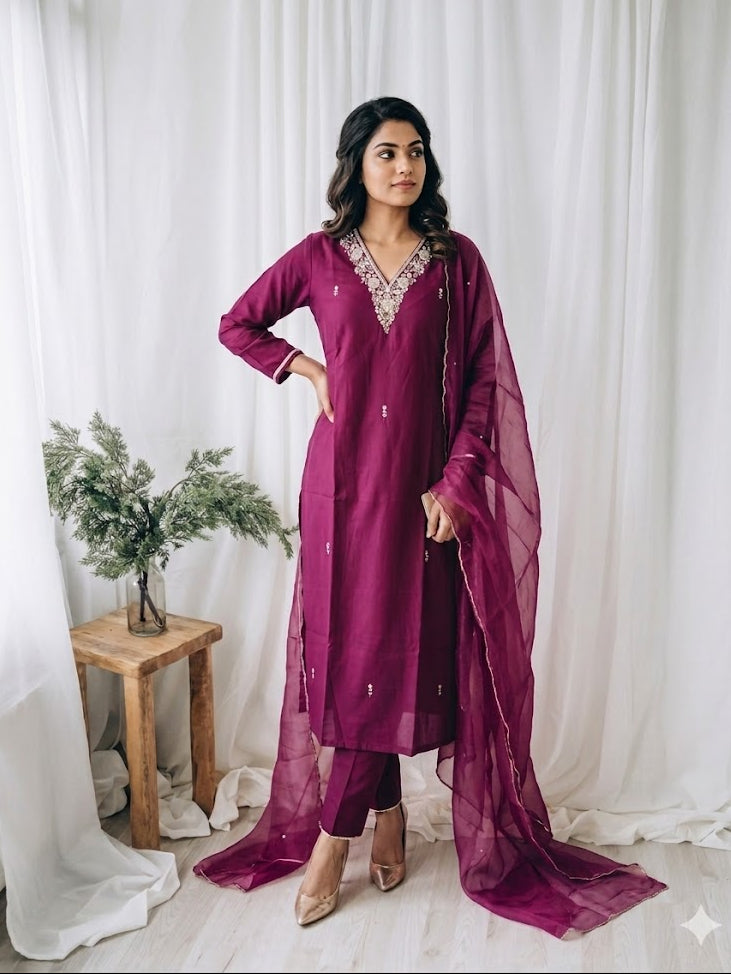 WINE BEADS ETHNIC SUIT-1519