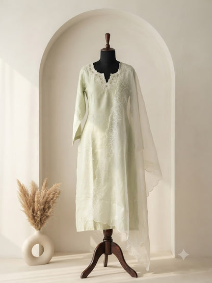 GREEN SILK ETHNIC SUIT-1524