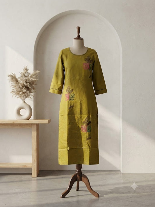 PARROT GREEN FLORAL KURTI-6097