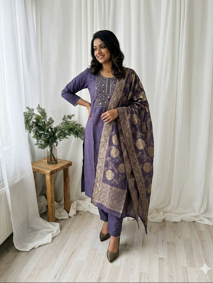 ROYAL WEAVE LAVENDER ETHNIC SUIT-1574