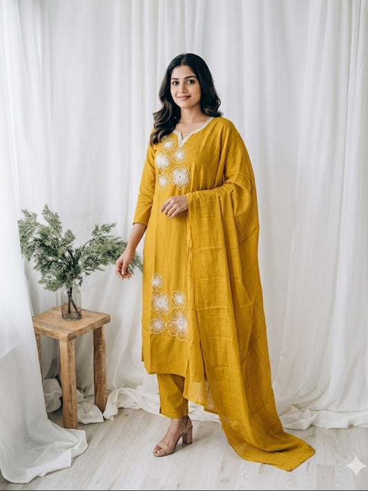 YELLOW LOOM ETHNIC SUIT - 1463
