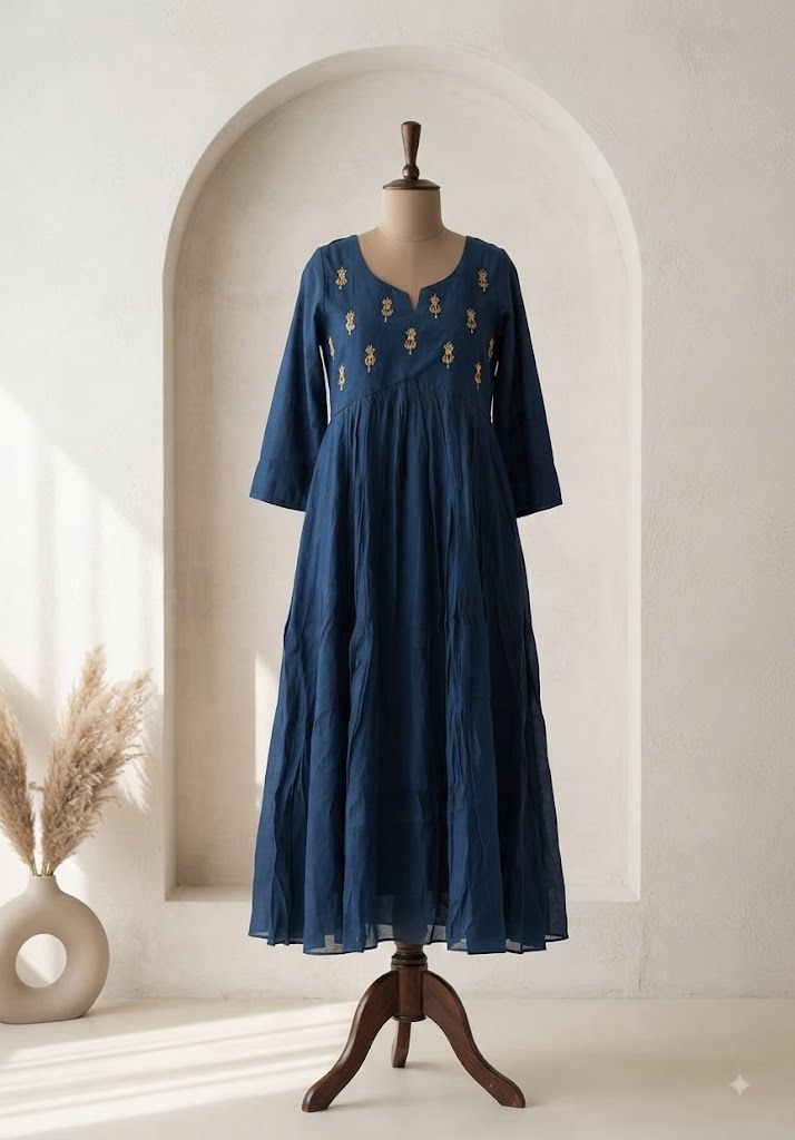 BLUE CHANDERI KURTI-6147