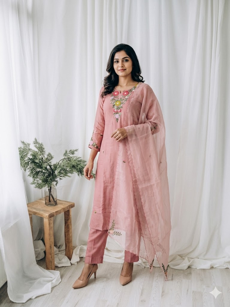 PEACH THREAD ETHNIC SUIT - 1457