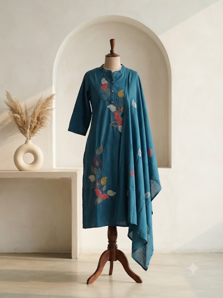 BLUE COTTON KURTI SET-1501