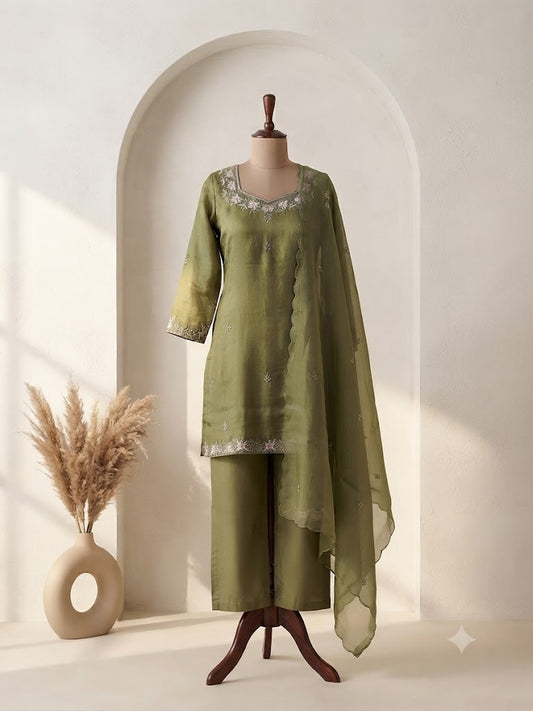 GREEN TISSUE ETHNIC SUIT-1776