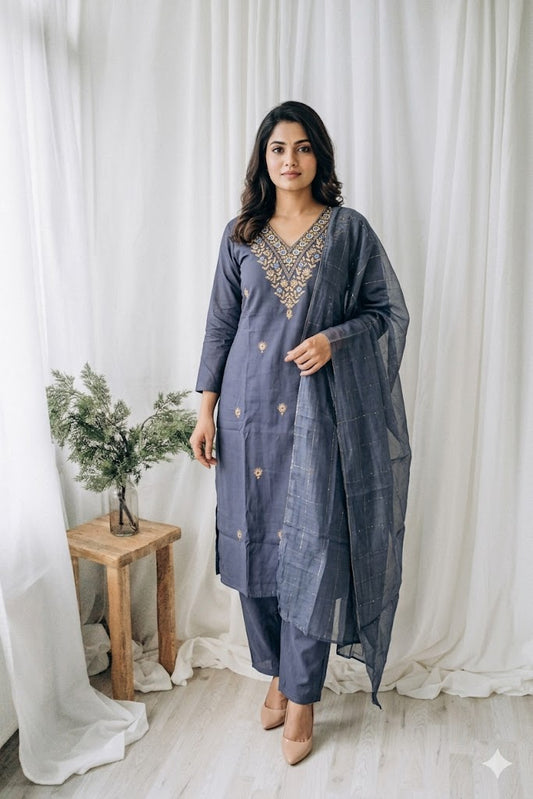 SLATE BLUE LOOM ETHNIC SUIT - 1484
