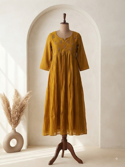 YELLOW CHANDERI KURTI-6147