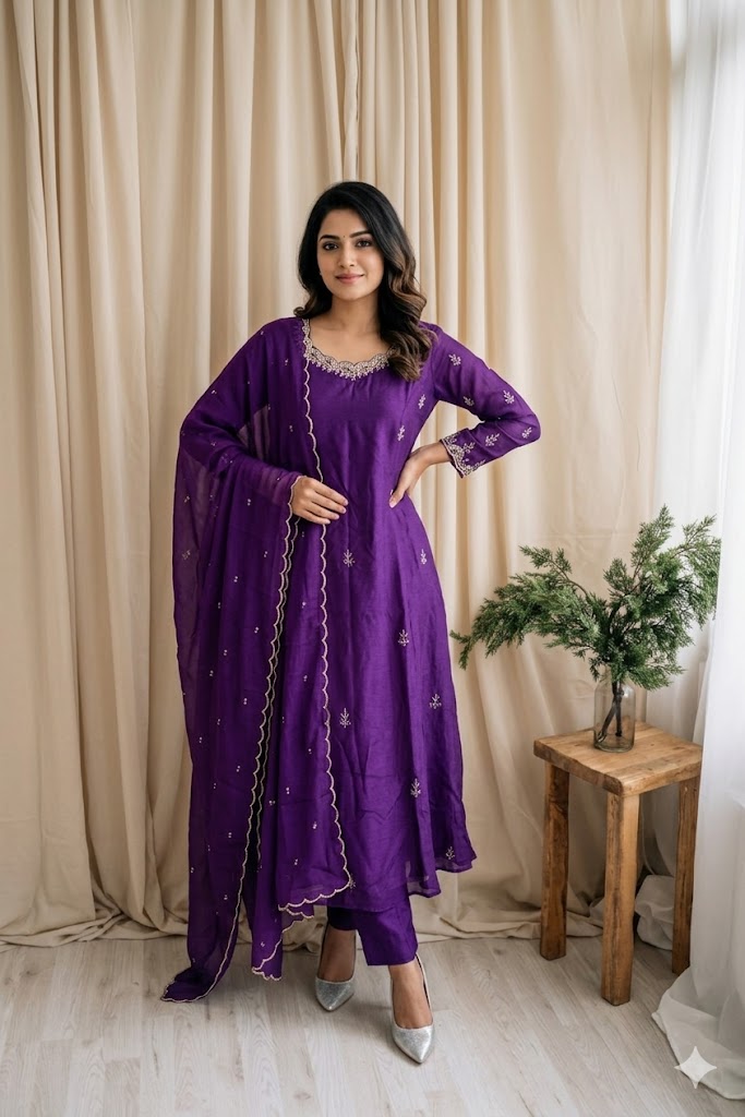 PURPLE SILK ETHNIC SUIT-2069