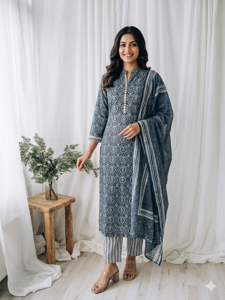 BLUE AJRAKH ETHNIC SUIT - 1504