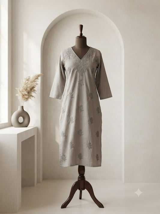 GREY CHIKANKARI COORDSET-0138