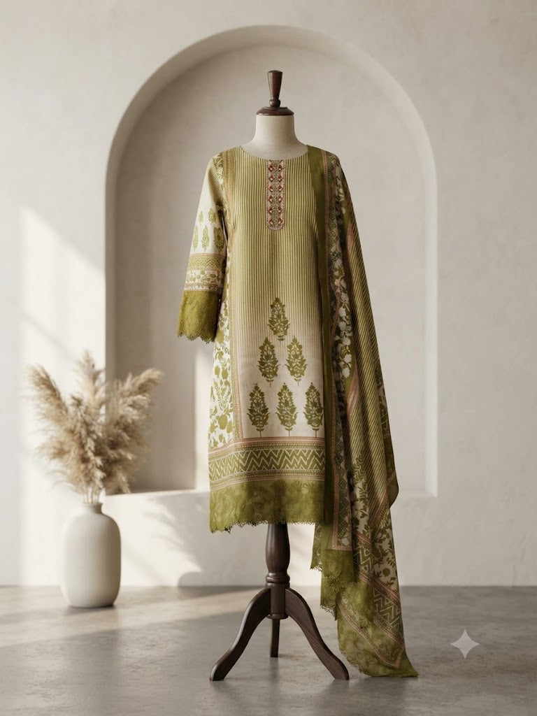 OLIVE BLOOM ETHNIC SUIT-1196
