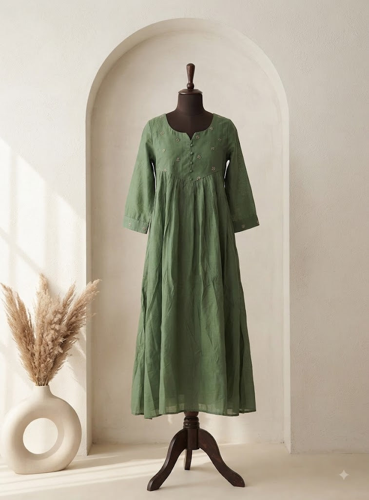 GREEN CHANDERI KURTI-6135