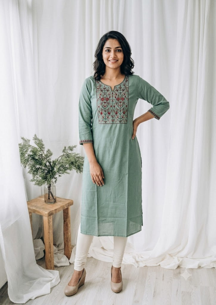 MINT GREEN YOKE KURTI-6082