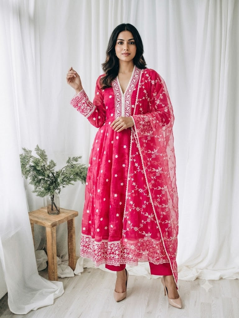 PINK ORGANZA ETHNIC SUIT-1396