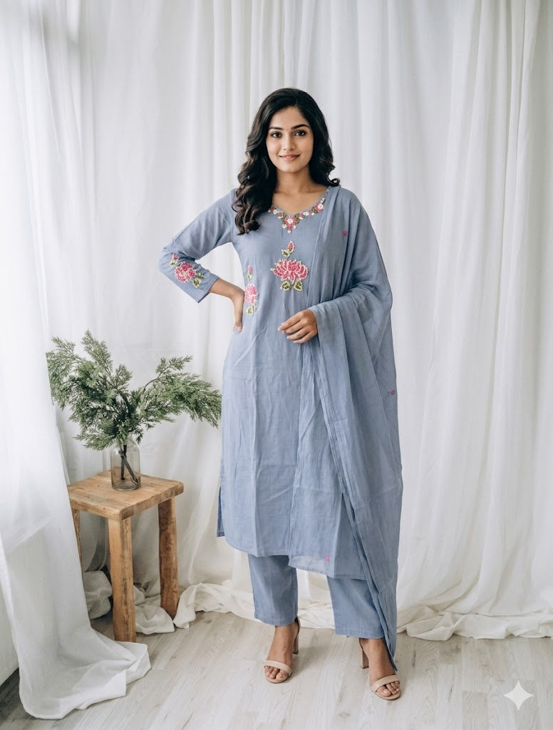 LILAC MUL CHANDERI ETHNIC SUIT-1417