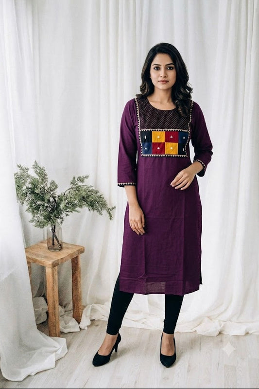 AJRAKH PATCH PURPLE KURTI-6092