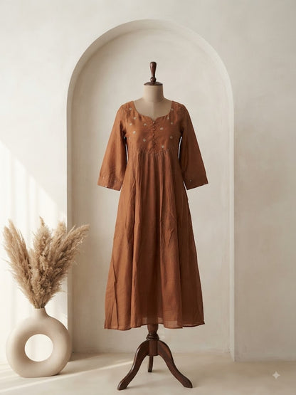 BROWN CHANDERI KURTI-6135