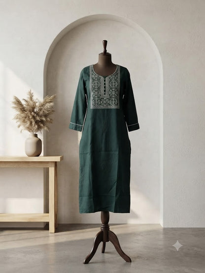 DARK GREEN YOKE KURTI-6081