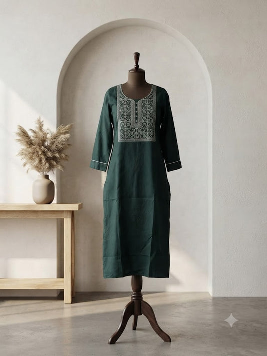 DARK GREEN YOKE KURTI-6081