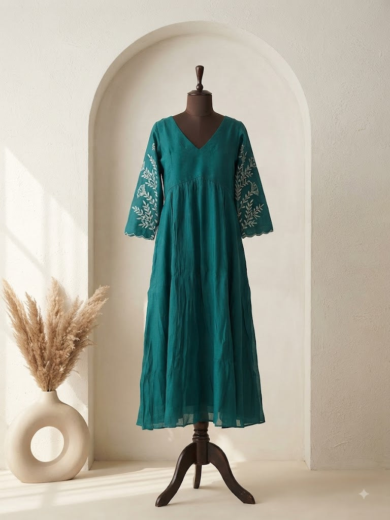 BLUE CHANDERI KURTI-6146