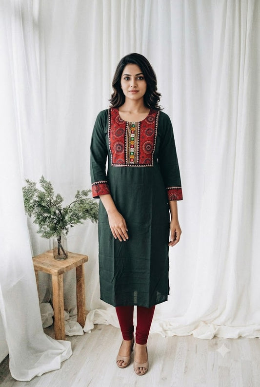 AJRAKH KUTCHI GREEN KURTI-6093