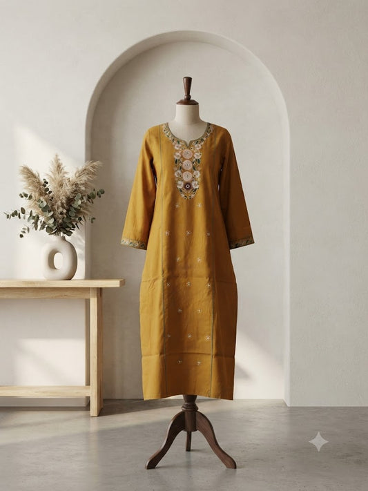 YELLOW FLORAL KURTI-6086